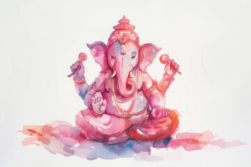 Ganesha, Hinu God, Watercolor Illustration, Generative AI