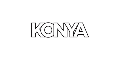 Konya in the Turkey emblem. The design features a geometric style, vector illustration with bold typography in a modern font. The graphic slogan lettering.