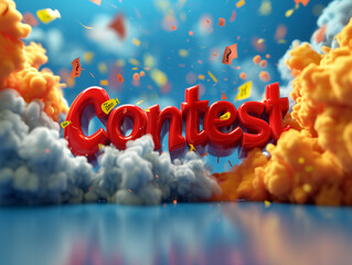 Glowing neon sign with the word CONTEST on the street. 3D rendering