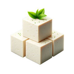 Tofu cubes isolated on transparent or white background, png