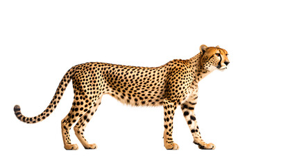 Cheetah standing, side view of a cheetah, animal, wild animal, isolated, transparent PNG background
