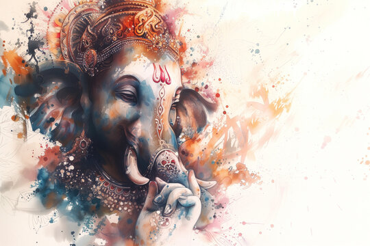 Ganesha, Hinu God, Watercolor Illustration, Generative AI