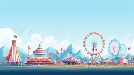Happy City Carnival: Joyful Amusement Park Entertainment with Ferris Wheel and Rollercoaster