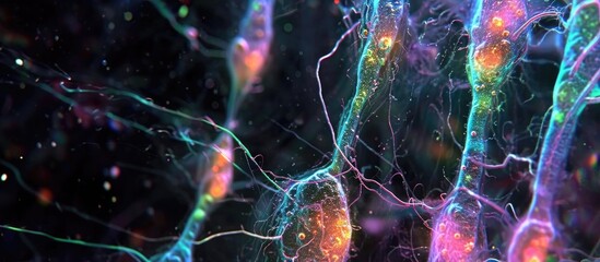 Peripheral nerve histology: bundles of myelinated axon fibers. - obrazy, fototapety, plakaty