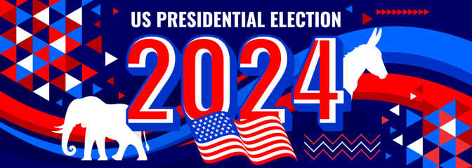 US Presidential Election Banner Background for year 2024. American Election campaign between democrats and republicans.

