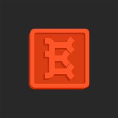 Letter E monogram 3D logo resembling an isometric square-shaped orange wax seal. Features a creative design with an old-style font and curled serif.