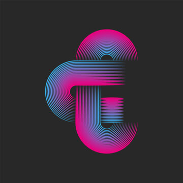 Monogram CC letters Interlacing logo, combination two letters C initials, linear creative design emblem print from parallel thin lines pink blue gradient.