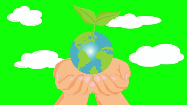 save the planet, Plant the earth in your hands animation,  take care of our earth, the earth's fertile plants are healthy, care about the earth.
