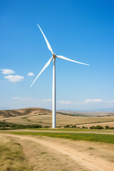 Fototapeta premium a wind turbine in a field with a dirt road