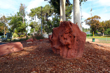 Los Angeles, California: Red Sandstone Courthouse Ruins blocks. The first courthouse in Los Angeles...