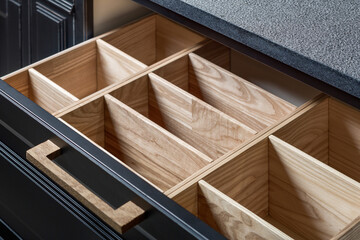 Wood kitchen drawer organizer, utensil holder for kitchen tools or bathroom, furniture details