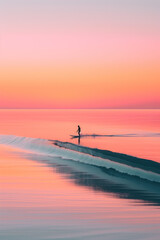 Motion blur of person surfing deep sea waves, vertical background
