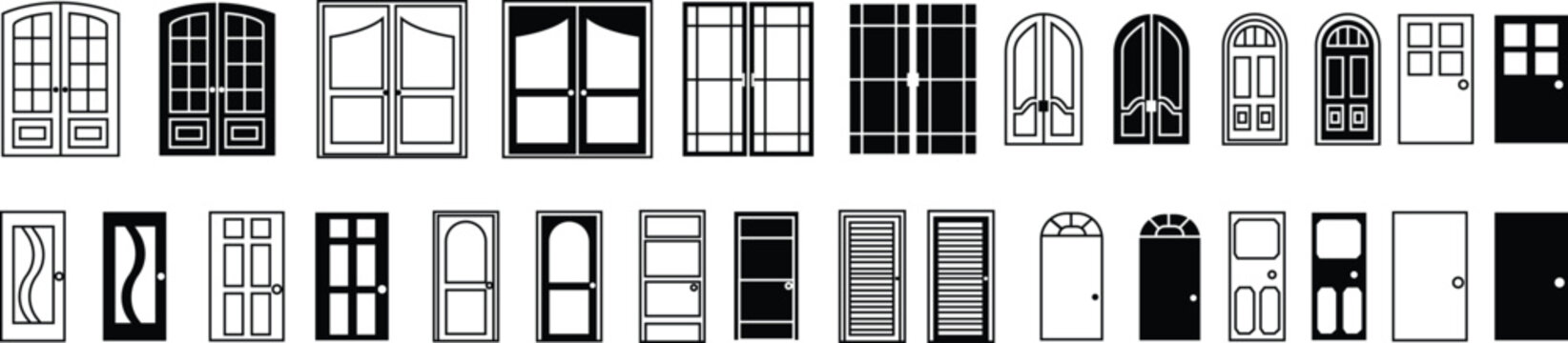 Set of Door icons. Entry illustration signs. Emergency exit symbols. black Icons in trendy flat styles editable stock on transparent background. door symbols for your web site designs, logos, app, UI.