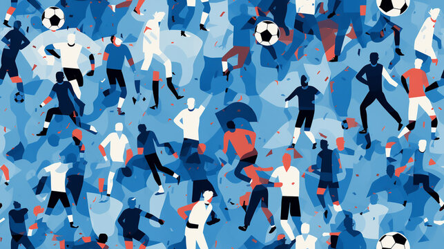 Seamless repetitive symetric pattern illustration of soccer figures. Pattern.
