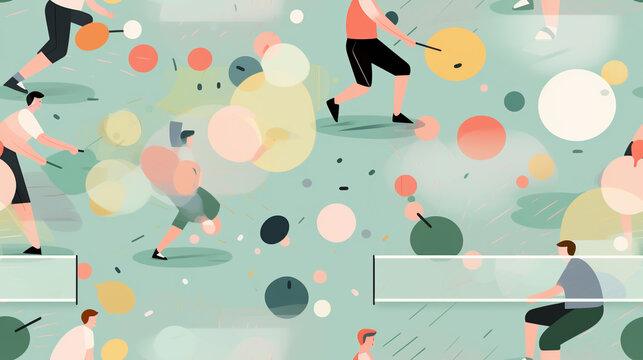 Seamless repetitive symetric pattern illustration of table tennis figures. Pattern.