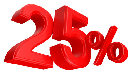 25 percent discount number red 3d render