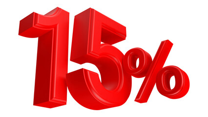 15 percent discount number red 3d render