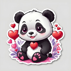 Sticker with cute panda and hearts