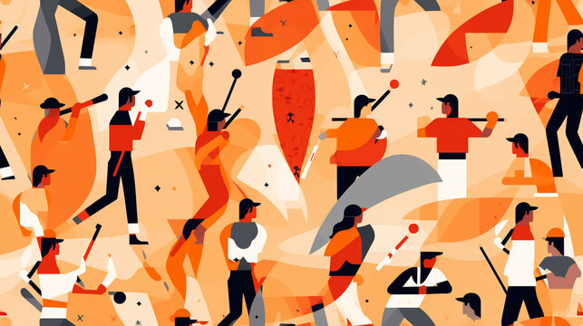Seamless repetitive symetric pattern illustration of baseball figures. Pattern.