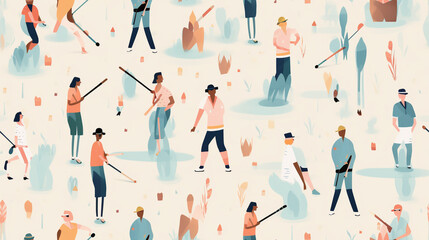 Seamless repetitive symetric pattern illustration of cricket figures. Pattern.