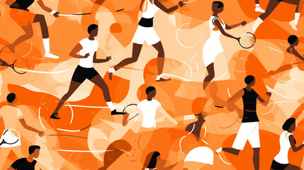 Seamless repetitive symetric pattern illustration of tennis figures. Pattern.