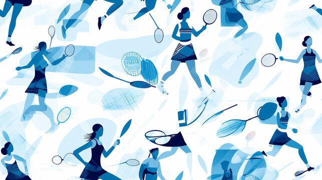 Seamless repetitive symetric pattern illustration of badminton figures. Pattern.