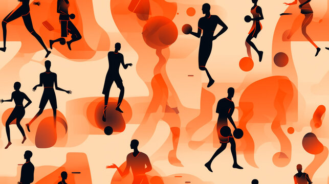 Seamless repetitive symetric pattern illustration of basketball figures. Pattern.