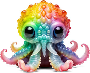 Rainbow colorful baby octopus, Realistic tiny cute rainbow creature with tentacles, psychedelic...