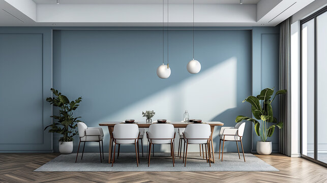 dining room wall painting in a home office 3d image flk gps px, in the style of dark sky-blue and light white, realistic rendering, organic simplicity, hazy