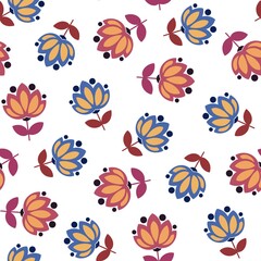 Vibrant flowers. Floral seamless pattern. Botanicals. Summer background. Ethnic blossoms