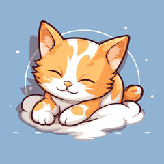 Obraz premium A cute kitten on a flat vector logo illustration