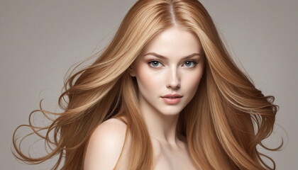 Fototapeta premium Portrait illustration of a blonde with long wonderful hair.