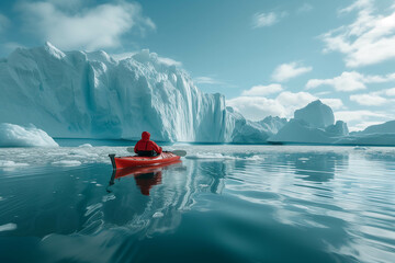 Kayak at the North Pole in a cold atmosphere Surrounded by beautiful scenery.