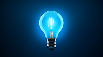 glowing, lit lightbulb with a blue hue