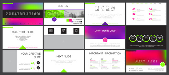  Business presentation template. Vector set, elements of infographics, multicolored design, white background. Flyer, postcard, corporate report, powerpoint, banner. Slideshows, brochures, annual repor