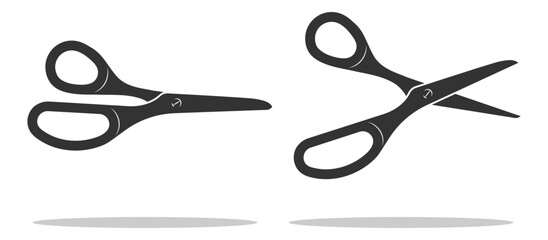 Set scissor icon. Scissors vector design element or logo template. Black and white silhouette isolated.