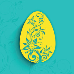 Fototapeta na wymiar Beautiful Floral Design Painted Egg on Turquoise Background for Happy Easter Celebration Concept.