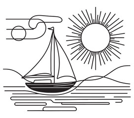 Sailboat beach sun seagulls