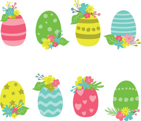 Set of Easter eggs with flowers. Vector illustration for designs, prints and patterns. Isolated on white background.