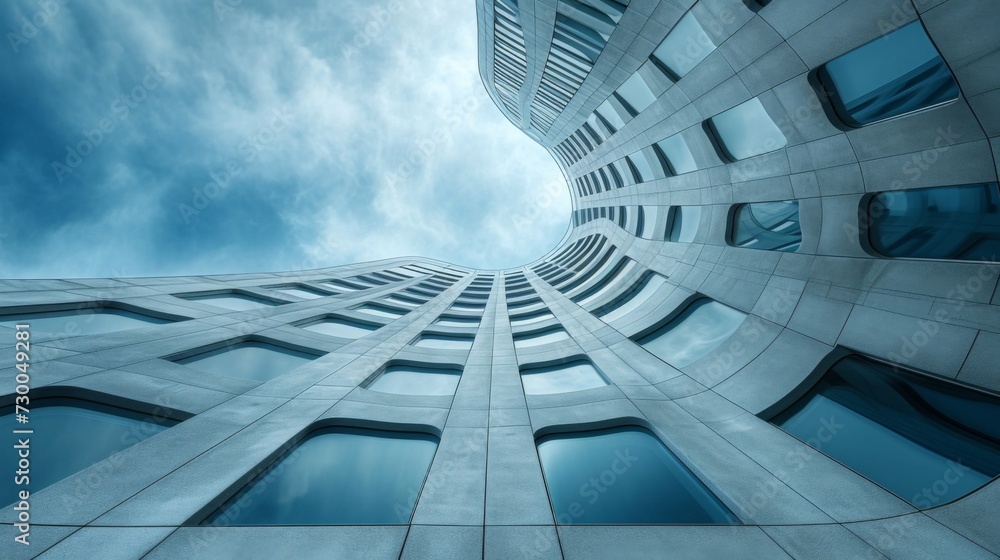 Aufkleber a view of a building with windows and some clouds, ai