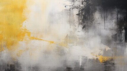 Abstract painting in black and grey with vivid yellow accents, modern decoration, contemporary art
