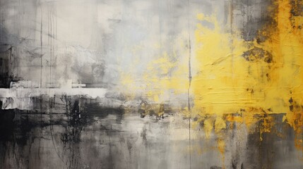 Abstract painting in black and grey with vivid yellow accents, modern decoration, contemporary art