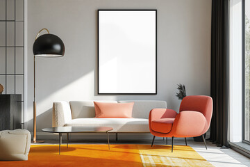 Mockup Frame in Modern living room interior with sofa and furniture in a comfortable contemporary style