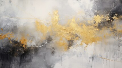 Abstract painting in black and grey with vivid yellow accents, modern decoration, contemporary art