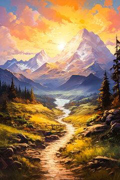 Beautiful mountains landscape in vertical format with copy space
