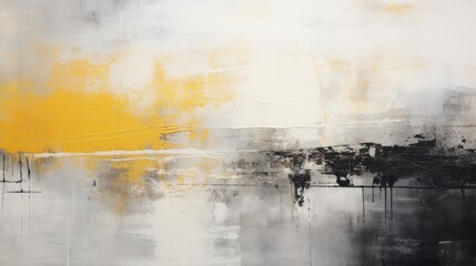 Abstract painting in black and grey with vivid yellow accents, modern decoration, contemporary art