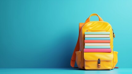 A vibrant and visually striking digital AI art depiction of a full school backpack, adorned with...