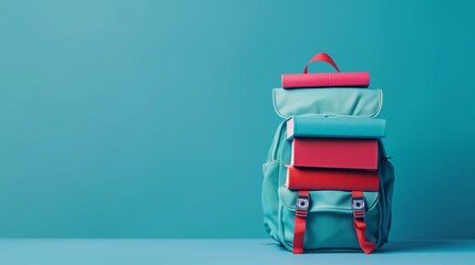 A vibrant and visually striking digital AI art depiction of a full school backpack, adorned with...