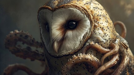 An owl with tentacles on its head and a background, AI