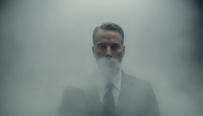 Cloudy vision, unclear mind, foggy ideas. man in smoke